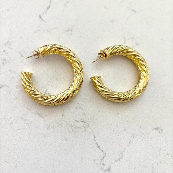 Machete Italian 1.5" Twist 14% Gold Filled Hoops - Picture 1 of 5